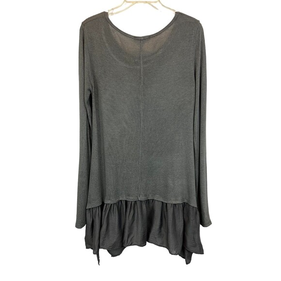Tempo Paris Tunic Top  Women's S  Boho Lagnelook Charcoal Knit w Woven Ruffle - Picture 2 of 8